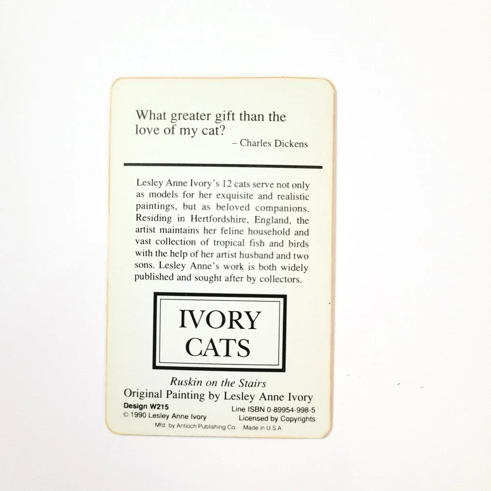Vintage 90s Ivory Cats Card Bookmark Ruskin Stairs 1990 Lesley Anne Antioch W215